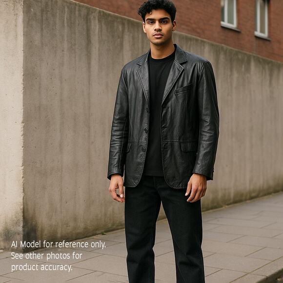 VTG‎ Remy Black Soft Leather Blazer Men's 44 Soft Leather Rocker Western Jacket - Picture 1 of 8